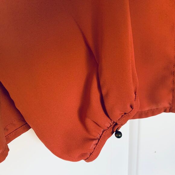 Forever 21 Rust Red Long Sleeve Silk Blouse with Front Keyhole Detail | Size: L - Picture 3 of 4